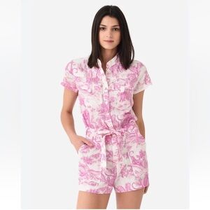 Zadig & Voltaire Cookis Toile De Jouy Romper Size Small Pink/White